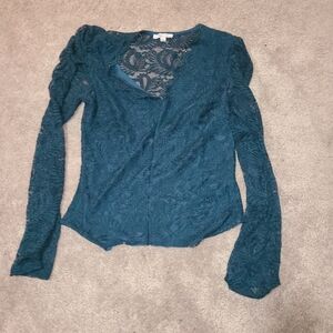 Chic Teal Lace Women's Blouse